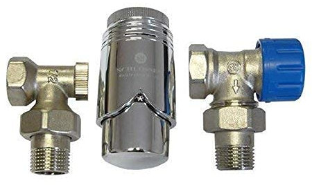 anapont Ventilset Heizkörperanschluss mit Thermostat für Heizkörper, Badheizkörper Winkel und Durchgang, Anschlussgarnitur, Ventil Armaturen (Ventilset, 90° chrom)