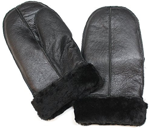 Infinity Unisex Schwarz Weich Dick 100% Schaffell Handschuhe Mit Schwarzem Fell L