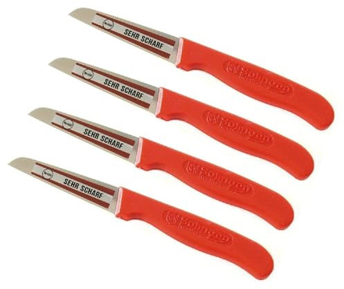 NEUSTANLO Schälmesser Set 4 Stück | extra scharfes Kartoffelschälmesser | Küchenmesser mit rostfreier Klinge | ideal zum Schälen von Obst & Gemüse | ergonomischer Griff | Rot