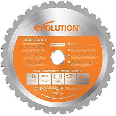 Evolution Power Tools RAGE230BLADE - Cuchilla de corte multiusos para acero, aluminio, madera con clavos en y plásticos (9 pulgadas)
