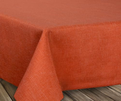 BEAUTEX fleckenabweisende und bügelfreie Tischdecke - Tischtuch mit Lotuseffekt - Tischwäsche in Leinenoptik, Rund 140 cm, Terracotta