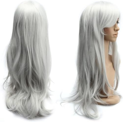 Dazone Silber Perücken 70CM Lange lockige Haar Perücken für Damen, Natürlich Synthetische Hitzebeständige Perücken für Alltag/Party/Cosplay