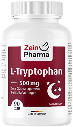 ZeinPharma L-Tryptophan 500 mg, 90 Kapseln, Aminosäure L-Tryptophan, Premium Vitalstoff ohne Zusatzstoffe, Reinsubstanz mit veganem Qualitätssiegel