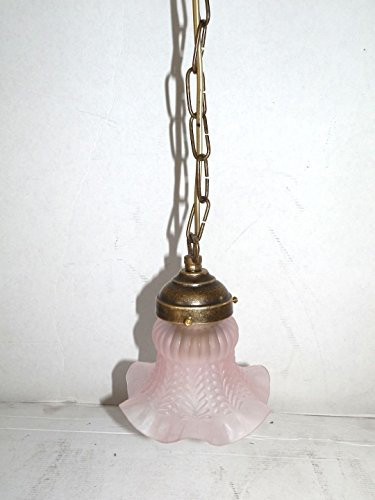 arterameferro Lampada a sospensione con catena in ottone e vetro rosa