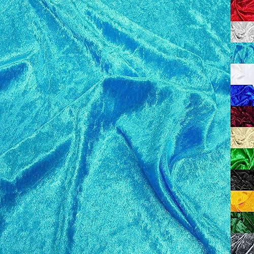 TOLKO 1m Pannesamt Stoff Meterware | glänzender Stretch Samt 145cm breit für Vorhänge Gardinen Bühne Kostüm Kleid Bekleidung | Pannesamt-Dekostoff | Stoffe zum Nähen Meterware Dekorieren (Türkis)