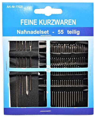 Nadelset, Nähnadel-Set 55 - teilig, verschiedene Nähnadeln Stopfnadeln auf Karte