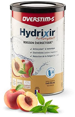 Overstim.s - Boisson Hydrixir Antioxydant (600g) - Boisson énergétique isotonique pour le sport – Electrolytes (sodium,magnésium) – Vitamines (B1,B6,C,E) – Réduction de la fatigue - Saveur Thé pêche