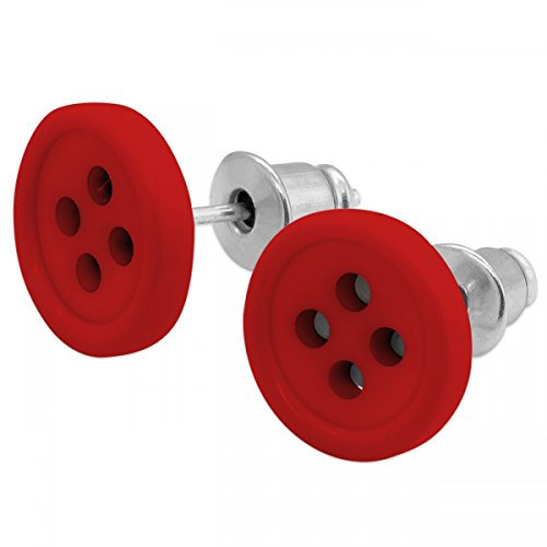 Soul-Cats kleine Knopf Ohrstecker in rot für Damen Mädchen, Vintage Ohrringe im Retro Look aus Kunststoff