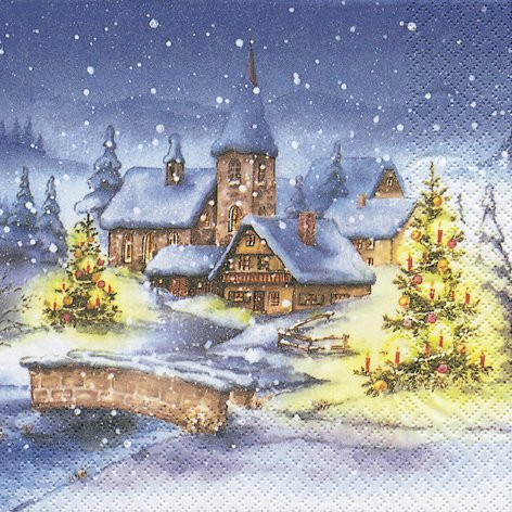 20 Servietten Christmas Village – Weihnachtsdorf im Winter/Weihnachten/Landschaft/Winterlandschaft 33x33cm