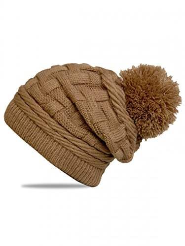 Caspar MU130 Damen Gefütterte Strick Long Beanie mit Zopfmuster und Wollbommel