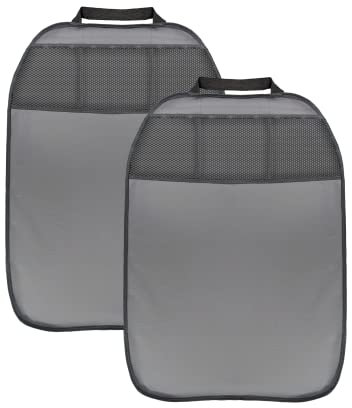 L&P Car Design GmbH L & P a081g2 2 pieza de piel sintética Protector de espalda de asiento, Respaldo Protección Trasera de asiento, en color gris con 3 bolsillos, organizador para asiento Respaldo