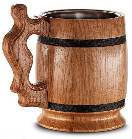 Grande chope à bière en bois de chêne très résistante, robuste et longue durée avec doublure en métal Fabriquée à la main avec un artisanat et des matériaux de qualité