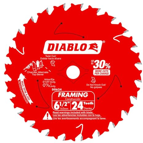 Freud D0624A Diablo 24T ATB Perma-Shield Lames de scie à charpentier 15,2 cm, D0624A, 1 pièce