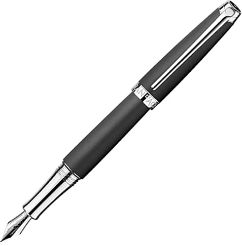 Caran d'Ache Leman Silver Plated Medium Fountain Pen - Black Matt