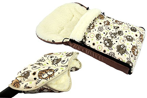 BAMBINIWELT KOMBI-ANGEBOT Muff/Handwärmer + universaler Winterfußsack (90cm/Motiv $5), auch geeignet für Babyschale, Kinderwagen, Buggy, aus Wolle im Eulendesign