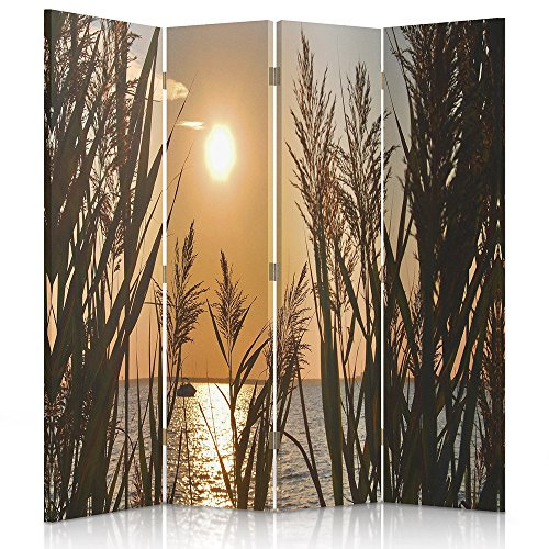 Feeby Paravent Sonnenuntergang 145x180 cm 4 Teilig Modern Design beidseitig Raumteiler Wandschirme Foto Trennwand Raumtrenner Sichtschutz Spanische Wand auf Leinwand Bedruckt Gold Orange