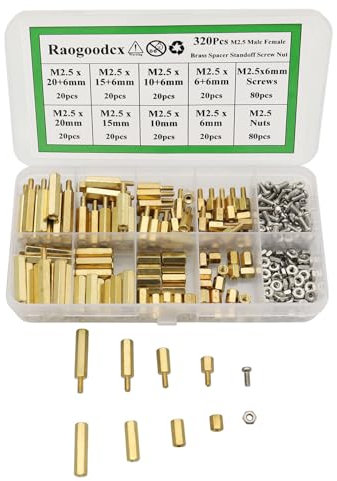 Raogoodcx 320Pcs M2.5 Männlich Weiblich Messing Spacer Distanzschraube 6mm 10mm 15mm 20mm Mutter Sortiment Kit