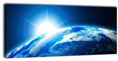 wandmotiv24 Leinwandbild Panorama Nr. 199 Sunrise Earth 100x40cm, Keilrahmenbild, Bild auf Leinwand, Weltall Erde Space