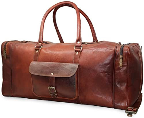 Jaald 66 cm Echt Leder Ledertasche Weekender Gepäck Reisetasche Reisegepäck Sporttasche Duffel Tasche Wochenendtrip Handgepäck Duffel Gym Bag Wasserdicht Carry on Tasche für Männer Frauen Geschenk