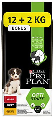 Pro Plan Dog Medium Puppy Hund, Huhn und mit Reis, Trockenfutter Beutel 12 kg + 2 kg gratis, 1er Pack (1 x 14 kg)