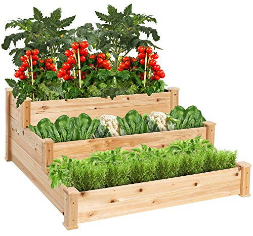 Best Choice Products 3-Tier Fir Wood Raised Garden Bed Planter Kit for Plants, Herbs, Vegetables, Outdoor Gardening w/Stackable & Flat Arrangement, Easy Assembly - Natural