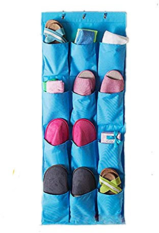 Addfun® Schuhregal, 12 Taschen Über Tür hängen Schuh Storage Rack Bag mit Garderobenhaken, alle Arten von kleinen Objekte Beutel Blau
