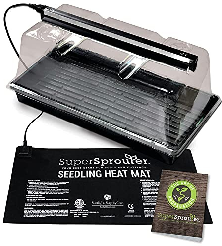 Super Sprouter Premium Heated Propagation Kit for Starting Seeds or Cuttings, Includes Heat Mat, Tray, Grow Light, and More