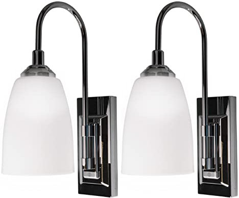 Westek Battery Operated Wall Sconce, 2 Pack – 70 Lumens, Plastic with Chrome Finish – Easy Wireless Installation Battery Wall Sconce – 2 Settings, Full or Dim – LPL780C