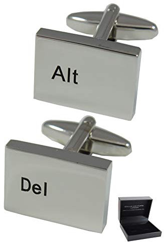 Manschettenknöpfe Herren Silber Farbe - Mit Box - Alt Del Computer-Tastatur - Rechteck - IT - Tasten - Modern - Langlebiges Messing - Ein Paar
