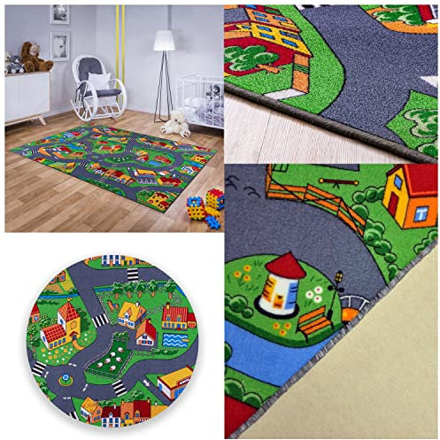 MDEKOR Spielteppich für Kinderzimmer Kinderteppich Straßenteppich 200x400 cm Autostraße für Jungs Mädchen | Große Spielteppiche für Kleinkinder | Kinderspielteppich Straßenverkehr Auto