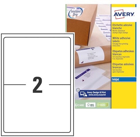 AVERY Zweckform schnelltrocknende Adressetiketten für Tintenstrahldrucker 2 pro Blatt 199,6 x 143,5 mm 50 Etiketten weiß
