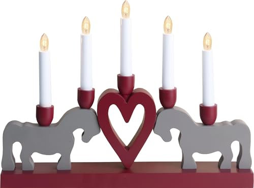 Star 643 – 01 Leksand Kerzenleuchter 5 Lichter Holz rot/grau 30 x 40 cm