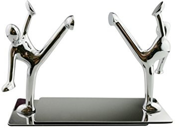 Fashion Creative Stainless Steel Decorative Small Humanoid Bookend Pair Kung Fu Kungfu Man Book Organizer Metal Bookends book end book file Home Office Library Decoration Birthday Gift(B)