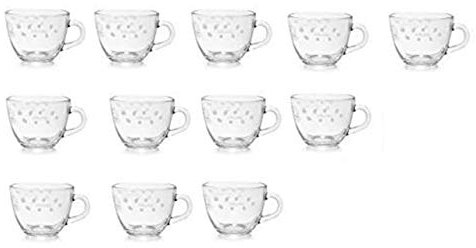 12 Teegläser Glasbecher Glühweingläser Grogweingläser mit Henkel, Höhe 6,5 cm cc 225ml Durchmesser 11,5cm neu mit Glasunterteller