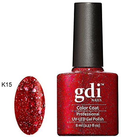 GDI Nails - K15 Miss Dynamite - Deep Ruby Red Shade with Red Glitters - UV LED Soak Off Gel Nail Polish Varnish - Diamond Shimmer Glitter Range - 8ml - ***REQUIRE UV/LED LAMP TO CURE DRY GEL POLISH***