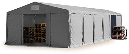TOOLPORT Lagerzelt Industriezelt 8x12 m Zelthalle mit 3m Seitenhöhe PVC Plane 850 N grau wasserdicht Ganzjahreszelt mit Schiebetor