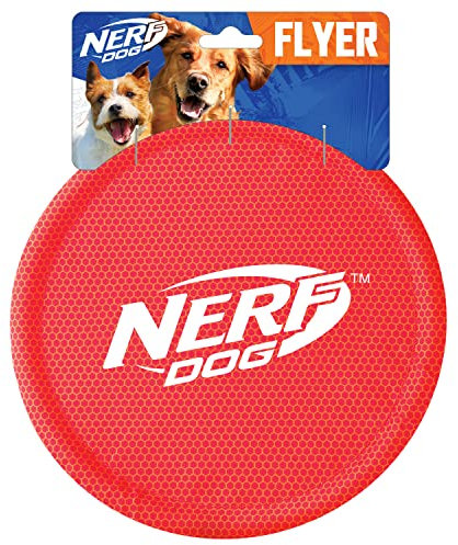 Nerf Dog Nylon Flyer Hundespielzeug, Fliegenscheibe, leicht, langlebig und wasserabweisend, ideal für Strand und Pool, 22,9 cm Durchmesser, für mittelgroße/große Rassen, Einzeleinheit, Rot