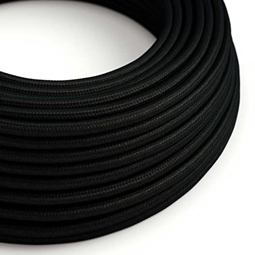 creative cables - Cavo Elettrico Rotondo Rivestito in Tessuto Effetto Seta Tinta Unita Nero RM04-5 Metri, 3x0.75