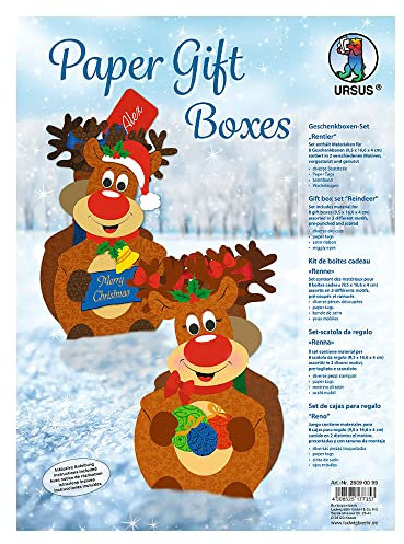 Ursus 28090099 - Geschenkboxen Set Rentier, 8 Geschenkboxen in 2 verschiedene Motiven, ca. 9,5 x 16,6 x 4 cm, vorgestanzt und genutet, inklusive Bastelanleitung, ideal für kleine Überraschungen