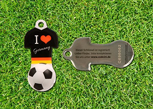 Einkaufswagenlöser Code24 Fußball Trikot Deutschland/Schlüsselanhänger Einkaufschip mit Schlüsselfundservice/Abziehbarer Einkaufswagenchip Metall, Chip Einkaufswagen, Key Finder / 1 Stück