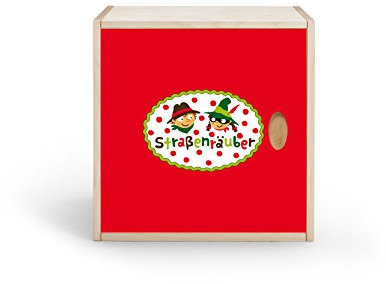 Regalwürfel mit Türe,Birke Multiplex mit Echtholzfurnier, für Kinderzimmer, Büro, Garderobe... (Straßenräuber rot)