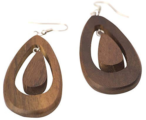 81stgeneration Orecchini In Legno con Ganci Francesi In Argento 925 Goccia Marroni