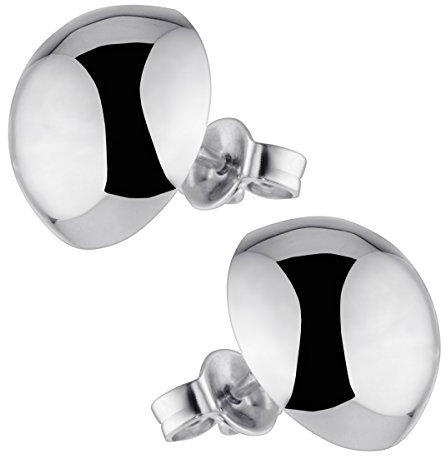 MATERIA Damen Ohrstecker rund groß 925 Silber Ohrringe Stecker Halbkugel rhodiniert mit Schmuck-Box 12mm #SO-19