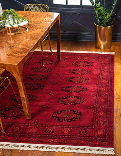 Unique Loom Tekke Collection Over-Dyed Saturated Traditional Torkaman Area Rug (5' 0 x 8' 0 Rectangular, Red/Black)