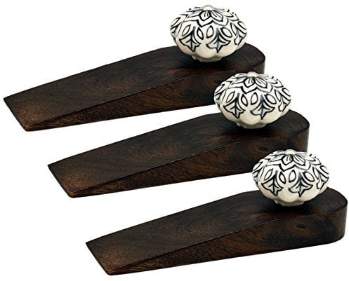 Nicola Spring Traditional Vintage Wooden Door Wedge Stop Block Stopper Doorstop - Flower Design - Pack of 3