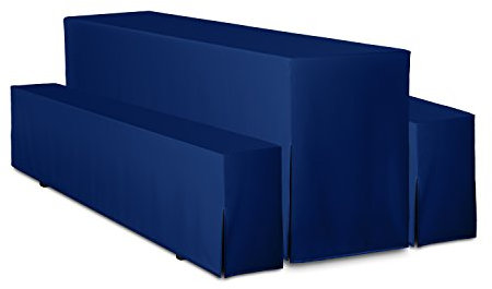 TexDeko® Hussen Bierzeltgarnitur 3-teiliges Set Premium blickdicht strapazierfähig 2 Bierbankhusse 1 Biertischhusse 220x50cm für Festzeltgarnitur (Blau)