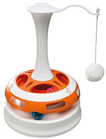 Ferplast Interactive Cat Toy TORNADO, Teaser Pet Toy with Soft Toy and 2 Balls Included, Electronic Cat Toy with Non-Slip Feet, Ø 24 x 34 cm
