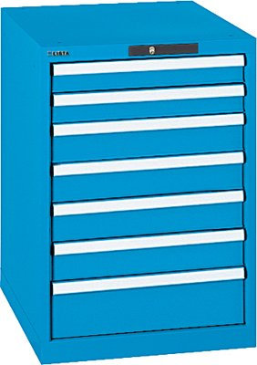 Lista Schubladenschrank, Stahlblech - HxB 800 x 564 mm, 7 Schubladen, lichtblau