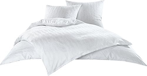 Bettwaesche-mit-Stil Mako Satin Damast Bettwäsche Garnitur Waves weiß (135 cm x 200 cm + 80 cm x 80 cm)