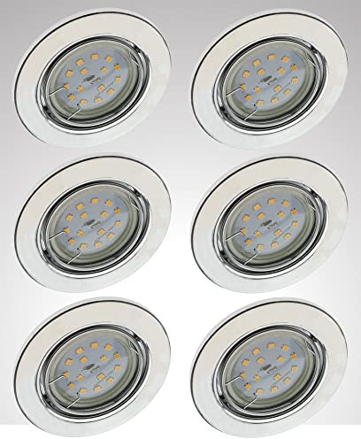 Trango 6er Pack LED Einbaustrahler 6729-068MO Einbauleuchte, Deckenlampe in Chrom Rund incl. 6x LED Modul nur 30mm Einbautiefe Deckenleuchte, Einbauspots Deckenpampe